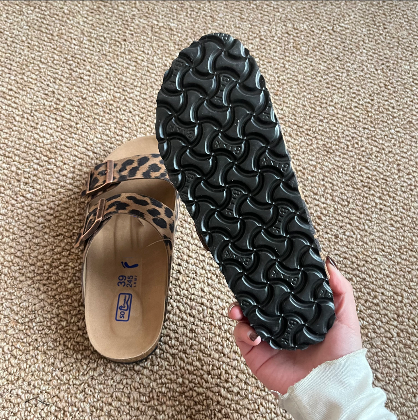 Summer New Retro Leather Ultra-Soft Leopard Print Sandals