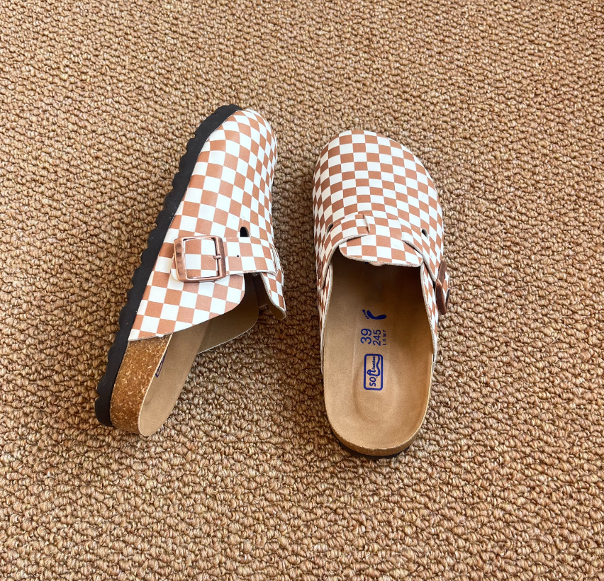 New Summer Trend Leather Ultra-Soft Checkered Half-Sling Sandals